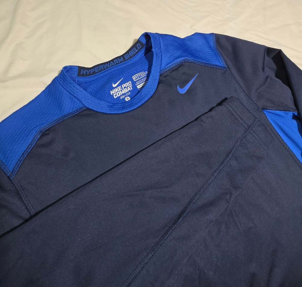 Nike Pro Combat Hyperwarm Shield Size S Fitted Long Sleeve Shirt Blue